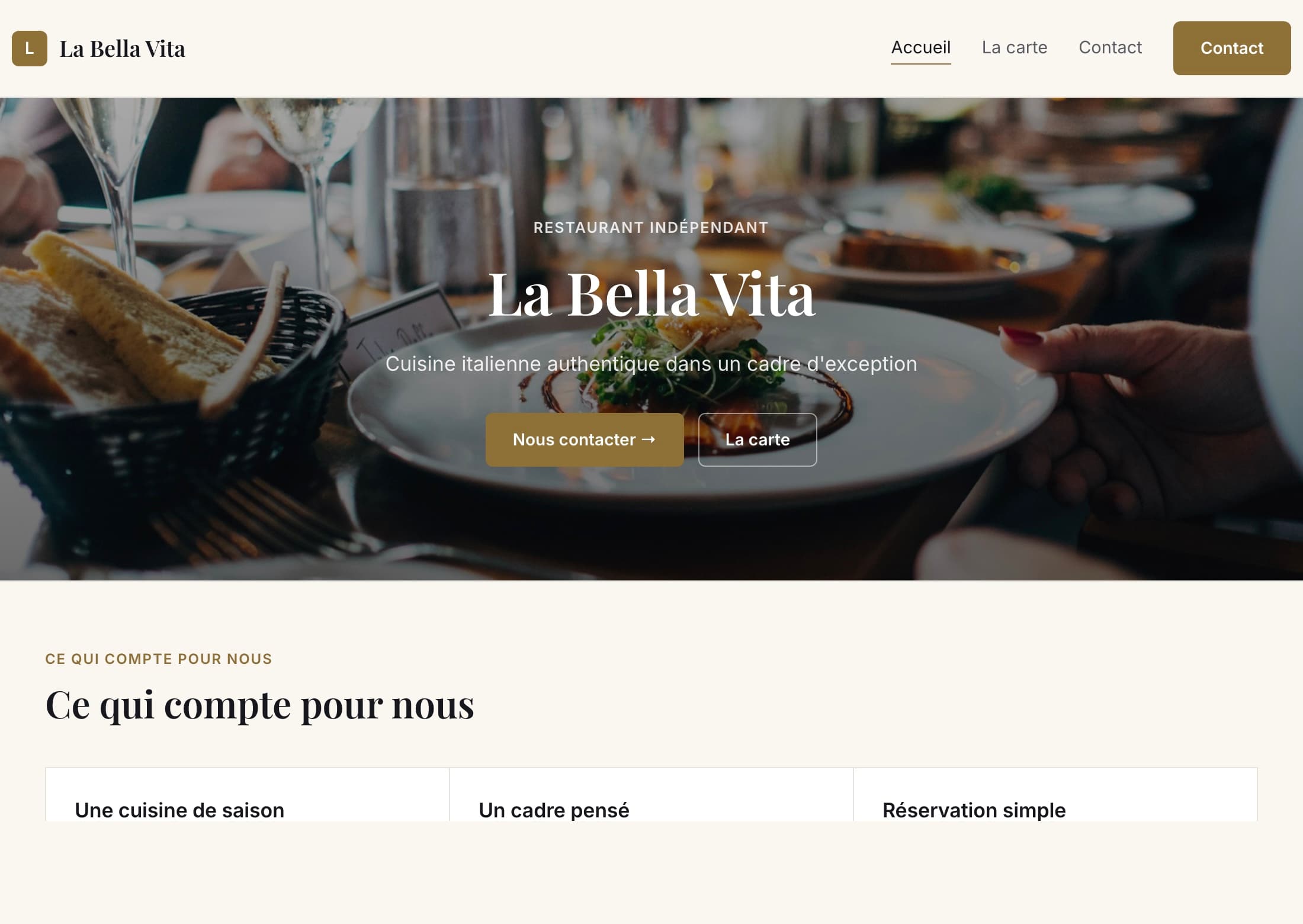 Site du restaurant La Bella Vita, créé avec Lumisite